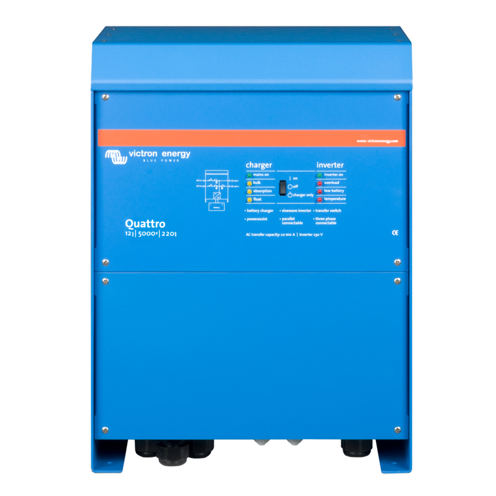 Victron Quattro Inverter/Charger 12 VDC - 5000W -Dual 100AMP 120VAC Inputs - Auto Transfer Switch - 200AMP Battery Charger - Stackable Victron Quattro Inverter/Charger 12 VDC - 5000W -Dual 100AMP 120VAC Inputs - Auto Transfer Switch - 200AMP Battery Charger - Stackable - Imagen 1