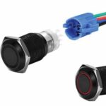 PLASHLIGHTS Push Button Illuminated Switch - Ip67 - Red - Black Anodized - Momentary