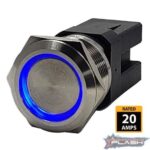 PLASHLIGHTS Marine Push Button Switch - Blue LED - 20a - Stainless Steel - Momentary